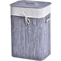 Homcom Wäschekorb mit Deckel Segeltuchsack, Bambus - faltbar, 72L, Grau 40 x 30 x 60 cm