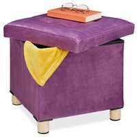 relaxdays Polsterhocker Samthocker mit Tablett, Mauve braun|lila