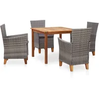 Tidyard 5 teilig Garten Sitzgruppe Poly Rattan und Holz Gartenmöbel Set 4 Personen Essgruppe Holztisch Gartentisch mit Stuehlen Gartengruppe Sitzgarnitur Gartengarnitur Terassenmöbel Set