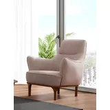 Moderner Sessel Cocktailsessel Ohrensessel Designer Möbel Beige Holzmöbel