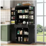 HAUSS SPOLE Highboard mit versteckte Schublade,Viel Stauraum Buffetschrank Küchenschrank (Multifunktionaler Geschirrschrank Esszimmerschrank mit Kippschutz und 3-Scharnier Türsystem), 182×40×75,für Küche, Esszimmer und Wohnzimmer schwarz
