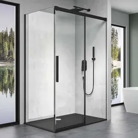 doporro Duschkabine Schwarz 90x150x195cm Eckdusche Rechts-oder Linkseinstieg ESG-Sicherheitsglas Klarglas Soft-Close inkl. Nano-Beschichtung Rav12K