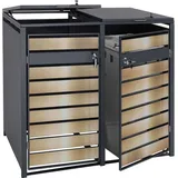 MCW 2er Mülltonnenverkleidung MCW-J81, Mülltonnenbox, erweiterbar, Metall 50kg, anthrazit ~ gold