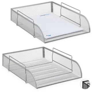 relaxdays Briefablage 2 x Dokumentenablage stapelbar silber silberfarben