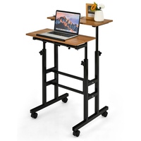 COSTWAY Sitz-Steh Schreibtisch höhenverstellbar auf Rollen, mobiler Stehschreibtisch mit 2-stufiger Computerarbeitsplatz, Laptoptisch Workstation ...