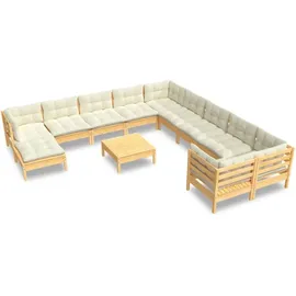 vidaXL Garten-Lounge-Set 12-tlg. creme Kiefernholz