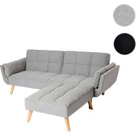 Mendler Schlafsofa HWC-K18 mit Ottomane, Couch Sofa Gästebett, Schlaffunktion 218x175cm Stoff/Textil hellgrau ~ Grau