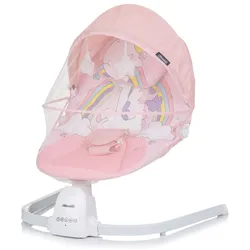 Chipolino Babywippe Oasis Fernbedienung, Timer, Moskitonetz, Gurt, Plüschtiere pink