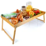 Dimono Tabletttisch DIMONO Bambus Bett Tablett – Klappbares Frühstücks- & Serviertablett, Serviertablett Betttisch