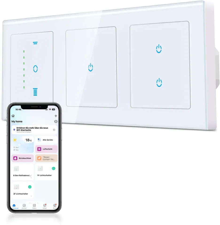 CURRYSMARTER Gen6.1 WLAN Rollladenschalter & 1Fach 1Weg WLAN Lichtschalter & 2Fach 1Weg WLAN Lichtschalter 10A