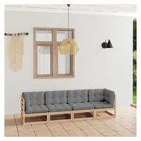 vidaXL 4-Sitzer-Gartensofa mit Kissen Kiefer Massivholz