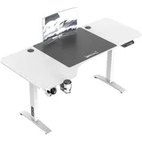 [pro.tec]® Höhenverstellbarer Tisch Oxnard 160 x 75 cm elektrisch Schreibtisch mit Memory-Funktion Arbeitstisch bis 80 kg Computertisch mit Getränkehalter Kopfhörerhaken Aluminiumgestell Weiß