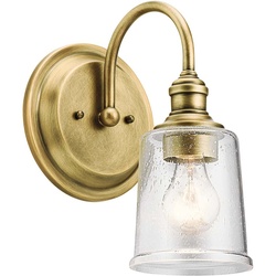 Wandleuchte Lampe Stahl Glas Messing H 29,2cm 1 Flammig Flurleuchte Treppenlampe