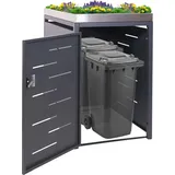 XL 1er-/2er-Mülltonnenverkleidung HWC-H40, Mülltonnenbox, Pflanzkasten Edelstahl-Metall 40kg 125x75x102cm erweiterbar - Grau