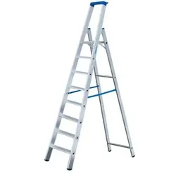 Stufenstehleiter aus Aluminium, mit 2 Sicherheitsgurten, 8 Stufen