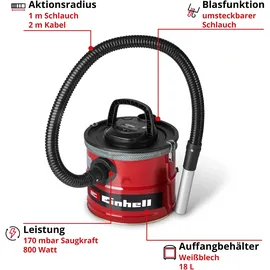 Einhell Aschesauger TC-AV 1830 D 800 W 18L Rot/Schwarz