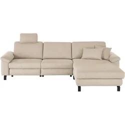 Ecksofa 3C CANDY "Mainau L-Form", beige (natur), B:308cm H:91cm T:185cm, 100% Polyester, Sofas, Relaxfunktion im 1,5-Sitzer, motorische Schlaffunktion in Longchair