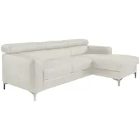 Livetastic Ecksofa, Weiß, Leder, Echtleder, Rindleder, 4-Sitzer, Ottomane rechts, L-Form, 226x169 cm, Made in EU, seitenverkehrt erhältlich, Armteil links, rechts, Wohnzimmer, Sofas & Couches, Wohnlandschaften, Ecksofas