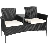 Costway Polyrattan Gartenbank, 2-Sitzer Gartenmöbel Set mit Tisch &