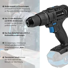Högert Akku-Bohrschrauber Set 18V inkl. 2 x 2,0 Ah + 4A Ladegerät