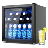 EUHOMY Getränkekühlschrank 36L, Mini Kühlschrank mit Glastür, Bierkühler, Tisch-Getränkekühlschrank für 55 Dosen, Schwarz Freistehender Kü... - Schwarz