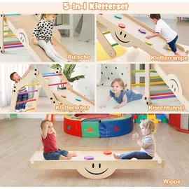 Costway Kletterdreieck mit Rutsche Naturbelassen