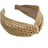 Haarreif Rattan Geflochtene Stirnbänder aus Stroh Breiter Haarreifen Boho Kopfschmuck Haarbänder Damen Mode Stirnband Haaraccessoires für Frauen Mädchen Sommer Urlaub Alltag (7CM Breite)