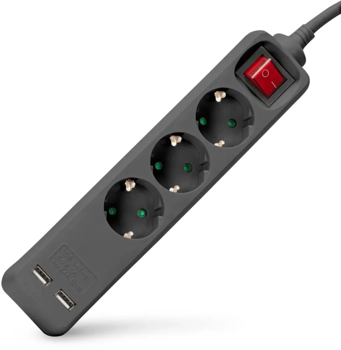 Entac Steckdosenleiste 3fach 2x USB-A, 1,5m schwarz