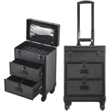 BTGGG Kosmetikkoffer Trolley mit Schublade Professionell Make Up Koffer Friseurkoffer mit Rollen Abschließbar Schminkkoffer Damen Nägel Koffer für Reise, Friseure, Visagisten, Nageltechniker, Schwarz