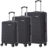 YONSLY Trolley Reisekoffer Set, Koffer Suitcase, Rollkoffer Handgepäck Kofferset, Gepäckset mit 4 Rollen 360°, Hartschalenreisekoffer, Zahlenschloss, Weicher Gummigriff (3er Set, M,L&XL, Schwarz)