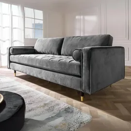 LEBENSwohnART Modernes 3er Sofa 220cm COMFORT grau Samt Federkern
