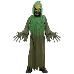 Fun World Kostüm Leuchtender Todeskürbis Kostüm für Kinder, Grünes Kürbismonster mit LED-Maske grün 128-140