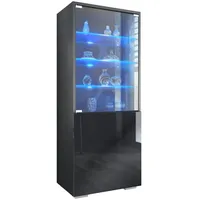 Vladon Vitrine, Schwarz Hochglanz, 50x122.5x34.5 cm, Wohnzimmer, Wohnwände, Vitrinenschränke