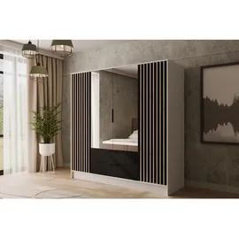 altdecor Kleiderschrank Nelia 200 x 200 x 51 cm Weiß/Schwarz/Artisan