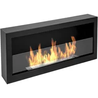 Biokamin S-Line Box 90 cm. Bioethanol-Kamin 900 mm Mattschwarz, Wandkamin. Biokamin mit aufgesetzten Seitenteilen. Wandkamin mit Glas.