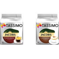 Tassimo Kapseln Jacobs Caffè Crema Classico, 80 Kaffeekapseln, 5er Pack, 5 x 16 Getränke & Kapseln Jacobs Cappuccino Classico, 40 Kaffeekapseln, 5er Pack, 5 x 8 Getränke