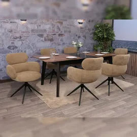 Mendler 6er-Set Esszimmerstuhl HWC-O77, Küchenstuhl Stuhl, drehbar Auto-Return, Stoff (310g/m2) Chenille Öko-Tex ~ hellbraun