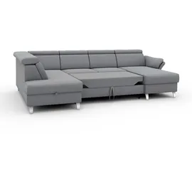 sit&more Wohnlandschaft SIT & MORE "Vincenzo U-Form", grau (hellgrau), B:317cm H:84cm T:93cm, Sofas, Wohnlandschaft, inklusive Kopfteilverstellung, wahlweise mit Bettfunktion, Bettkasten
