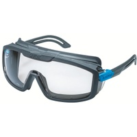 uvex i-guard Schutzbrille, chemikalienbeständig, kratzfest, Arbeitsschutzbrille mit ergonomisch geformten Bügel, Farbe: anthrazit / blau