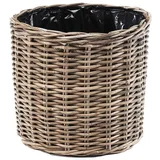 Kobolo Pflanzkübel Pflanzkorb DURO aus Rattan mit Folie ausgeschlagen (Korb, 1 St., 1 Stück), Blumentopf aus Rattan grau