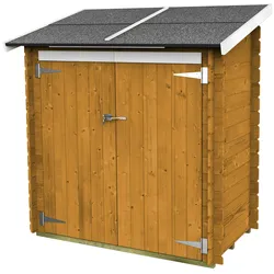 MAESTRO FERRETERO Angebautes Gartenhaus Bh16 Ambrogio 155x85 aus naturbelassenem Fichtenholz 16 mm, gestrichen in Lärchenfarbe, mit Doppeltür, Dach