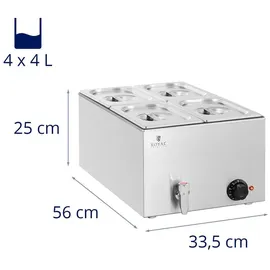 Royal Catering Bain Marie Warmhaltebehälter Speisenwärmer Ablasshahn 600 W 4 GN 1/4