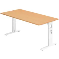 Bümö Schreibtisch Buche, Weiß, Nachbildung,Buche, Rechteckig, 160x74x80 cm, FSC