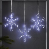 Lights4fun 3er Set Micro LED Schneeflocken Fensterdeko mit Timer Weihnachtsdeko Innen batteriebetrieben