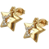 Gallay Paar Ohrstecker Ohrring 13mm doppelter Stern mit Zirkonia vergoldet 3 Mikron (1-tlg) goldfarben