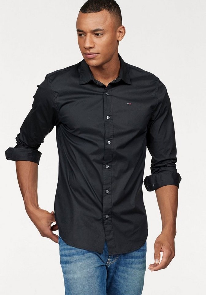Tommy Jeans Langarmhemd Sabim Stretch Hemd Shirt Stretch Hemd, Premium, Slim Fit, mit Elasthan schwarz L (50)