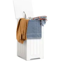 HOMASIS 35L Wäschekorb mit Deckel, Wäschesammler Wäschetruhe Holz, Wäschebox Waschkübel Wäschschrank laundry baskets, Wäschesortierer Badschrank für Badezimmer, Schlafzimmer, 30 x 30 x 61 cm, Weiß