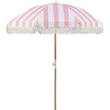 Beliani Beliani, Sonnenschirm rosa Rund 150 cm mit Volant Regenschutz Holzmast Neigungsfunktion Kurbel Boho Garten Outdoor Balkon Terrasse