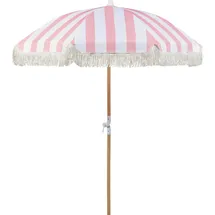 Beliani Beliani, Sonnenschirm rosa Rund 150 cm mit Volant Regenschutz Holzmast Neigungsfunktion Kurbel Boho Garten Outdoor Balkon Terrasse