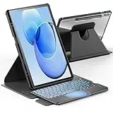 INFILAND für Samsung Galaxy Tab S10+ Plus/S9 FE+/S9 Plus Hülle mit Tastatur[Hochpräzises Touchpad], 360° Drehbar, Abnehmbarer Deutsches Beleuchtete Bluetooth Tastatur für tab S10+ /S9 FE+, Schwarz